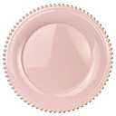 UOEKCS Pink Beaded Charger Plates, 13 Inch Plastic Round Chargers for Dinner Plates, Party, Wedding, Birthday.Set of 6