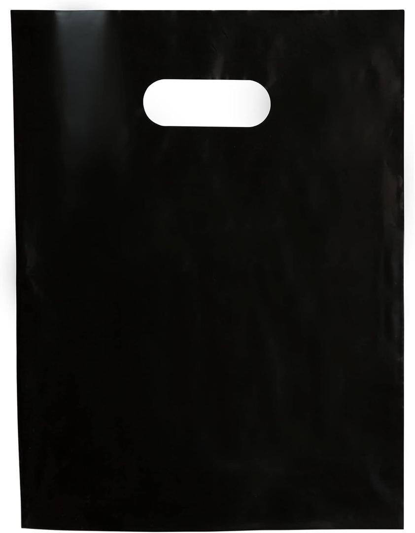 Merchandise Bags 100 Black 9"x12" Size 1.5Mil Thick With Handles