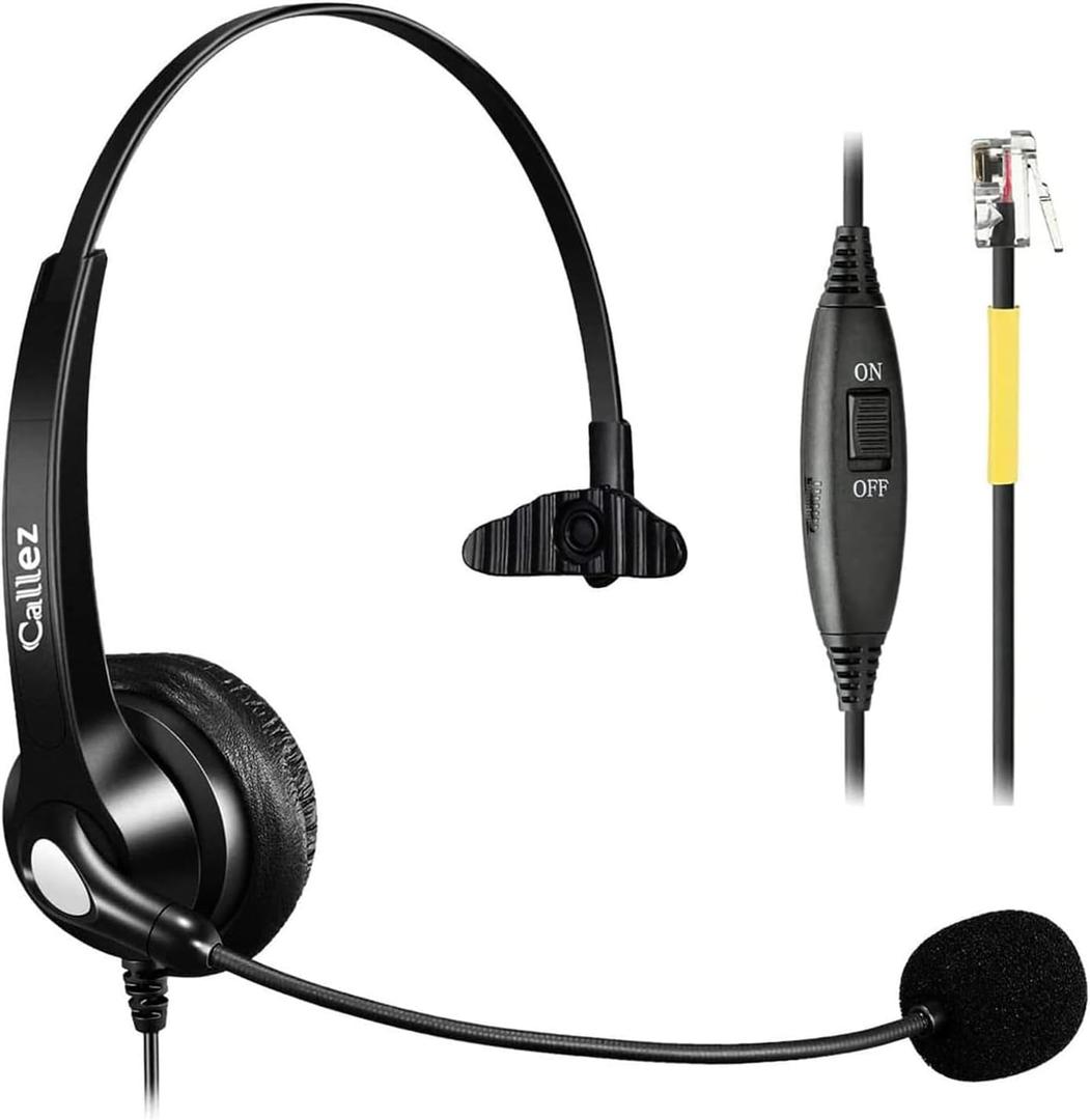 Callez RJ9 Phone Headset Office Telephone Headset with Microphone Noise Cancelling for Yealink T23G T33G T40G T46G T46S T48S T46U T48U T53W T57W Grandstream GXP2135 GXP2160 GXP2170 Avaya Panasonic (Black)