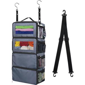 Suitcase Organizer, Carry on Closet Luggage Organizers Accessories for Travel, Foldable and Hangable Portable Hanging Travel Shelves with a Shoulder Strap to Use As a Travel Backpack Small, Gray