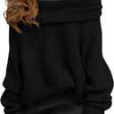 ZESICA Women's Off The Shoulder Spring Sweaters Oversized Long Sleeve Pullover Tops 2026 Fashion Outfit Clothes (Black, L)