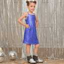 Perfashion Girls Sequin Dress Adjustable Spaghetti Strap Pencil Cami Midi Bodycon Dress Sparkly Party 6-15Y (Blue)