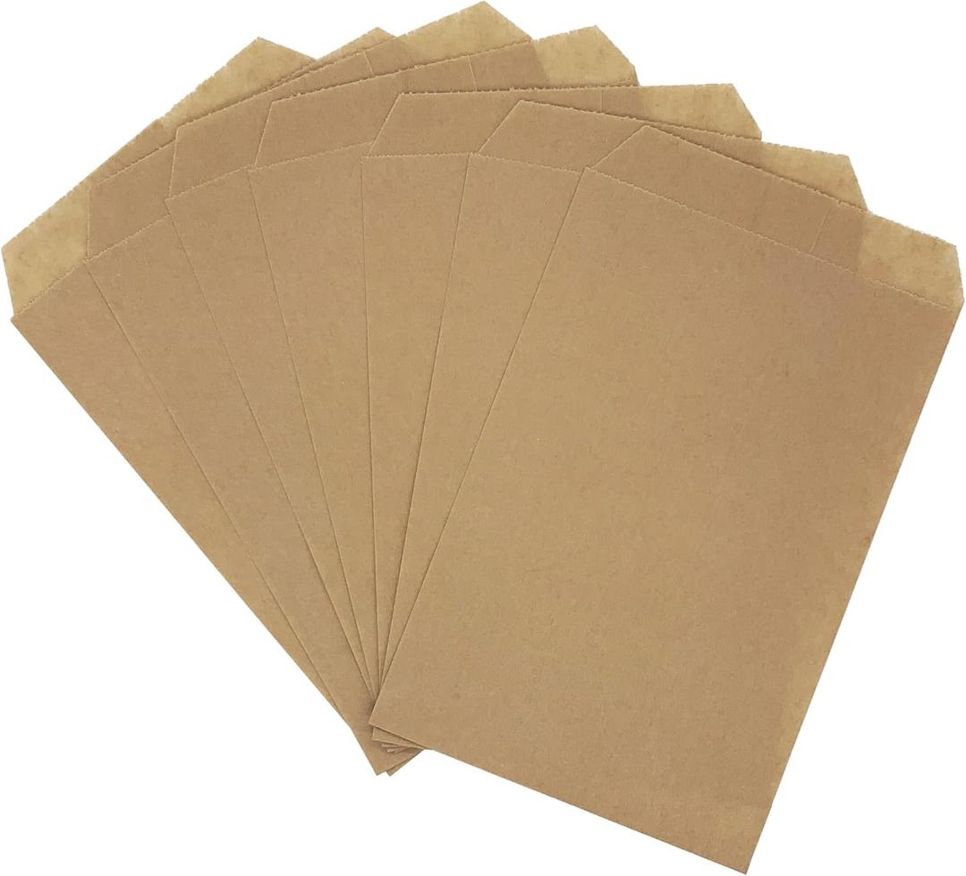 Quotidian Brown Flat Medium Kraft Paper Bags 5" x 7" (13 x 17.8cm) Pack of 100 - Merchandise Crafts Birthday Christmas Journals