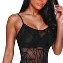 JomeDesign Bodysuit for Women Sexy Jumpsuit Sheer Mesh Bodysuit Tops
Small Black