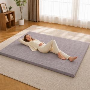 Mollydot Japanese Floor Mattress Futon Mattress Full Size, 2.5" Thick Tatami Sleeping Mat, 100% Cotton Washable Cover, Foldable Roll Up Portable Floor Bed for Guest Room Dormitory, Full(75"l X 54"w X 2.5"th), Grey