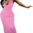 LovelyWholesale Bodycon Maxi Dresses for Women Sexy Sundresses Summer Ribbed Tank Dress B-Pink Small