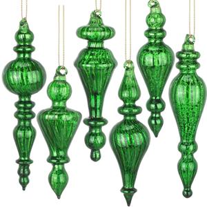 6 Pcs Crystal Glass Finial Christmas Ornaments Large Hanging Christmas Finials Hanging Christmas Tree Decorations for Xmas Tree Decoration Holiday Decor (Green)