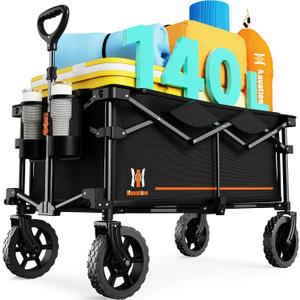 Navatiee 140L Collapsible Folding Wagon, Large Capacity Foldable Wagon with Silent All-Terrain Wheels, Utility Grocery Cart for Camping Shopping Outdoor, Black Navatiee 140L Collapsible Folding Wagon, Large Capacity Foldable Wagon with Silent All-Terrain Wheels, Utility Grocery Cart for Camping Shopping Outdoor, Black