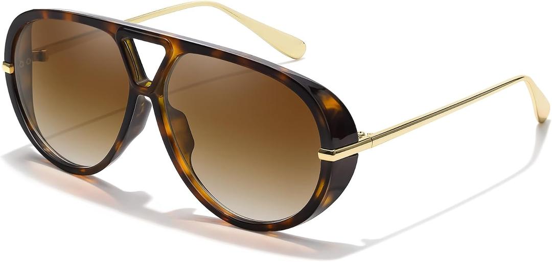 TJUTR Oversized Aviator Sunglasses for Women & Men, Retro Luxury Designer Sunglasses Big Shield Shades with UV Protection