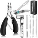 Toenail Clippers for Seniors Thick Toenails, Aucurwen Heavy Duty Toe Nail Clippers Adult Thick Nails Long Handle, Large Toenail Clippers for Thick Nails 7Pcs (Black)
