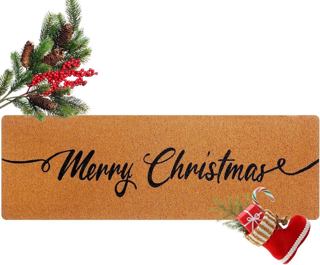 Long Doormat 48''x16'' Front Door Mat for Entrance Inside Outdoor Large Decorative Door Rug Welcome Mat for Outside Home Entry(Merry Christmas)