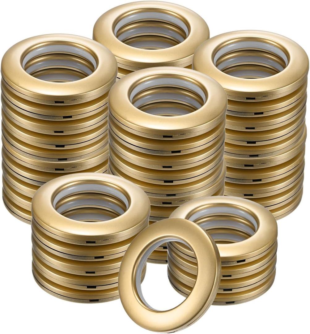 50-Pack Curtain Grommets, 1-9/16"(40mm) Inner Diameter Plastic Curtain Rings Clip Eyelet Rings Nanoscale Low Noise Roman Ring for Windows/Fabric, Home Drapes Grommets [Matte Gold]