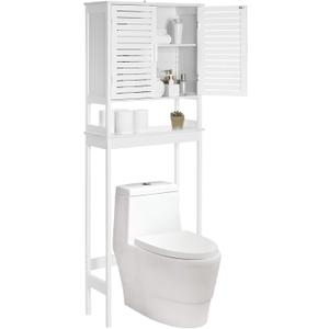 SONGMICS Over The Toilet Storage Cabinet, Bathroom Cabinet with Adjustable Inside Shelf and Bottom Stabilizer Bar, Space-Saving Toilet Rack, Cloud White UBTS010W01