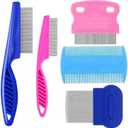 5 Pack Flea Lice Comb,Stainless Steel Dog Cat Grooming Combs with Rounded Teeth,Double Sided Professional Pet Tear Stain Remover,Dematting Tool for Small, Ideal for all pet (Blue,Pink)