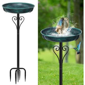 Metal Bird Bath for Outside, Vintage Freestanding Birdbaths with Metal Stake, Upgraded 5 Pronged Base Birdfeeder Feeder Bowl for Outdoors Garden Patio Yard Lawn Decor (Vintage Green)
