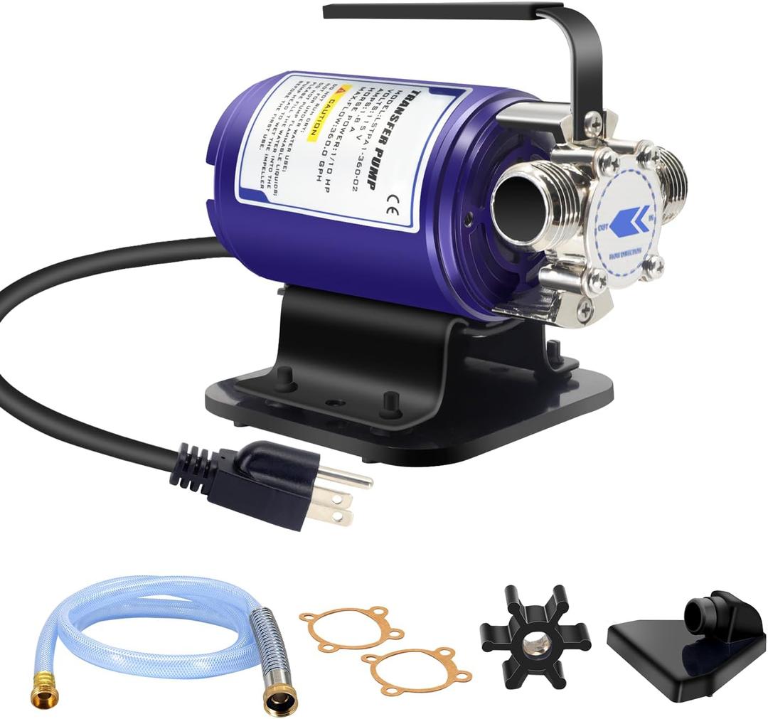 Water Transfer Pump with Suction Hose Kit Electric Basement Utility Pump 1/10HP Portable Self Priming Rain Barrel Garden Sump Pump 330GPH Pond Draining Pump for Pool Clogged Sinks Yard Aquariums
