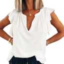 Dokotoo Women's Casual V Neck Ruffle Sleeve Summer Tank Tops Shirts (White, L)