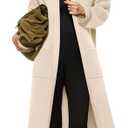 Womens Long Sleeve Maxi Cardigan Open Front Oversized Knitted Sweater Coat Casual Lapel Warm Overcoat with Pockets Apricot, Large