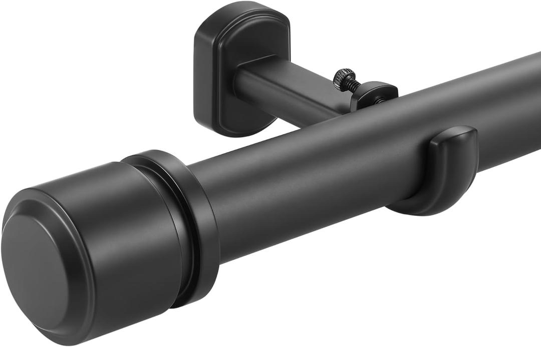 1 1/8 Inch Diameter Curtain Rods 72 to 144 Inches(6-12ft), Telescoping Heavy Duty Large Drapery Rod with Adjustable Aluminum Alloy Bracket, Solid End Caps for Windows Patio Decoration, Matte Black