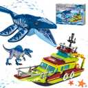 kiothdre 3 in 1 Ocean Explorer Dinosaur Building Set Compatible with Dinosaur Park World, City Boat Ship & Mosasaurus Spinosaurus Dino Toys with Poseable Joints, Toys for Kids Boys Age 6-12