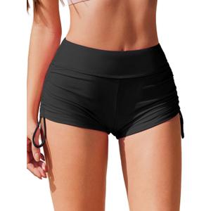 AI'MAGE Womens 3" Swim Board Shorts High Waisted Bathing Suit Bottoms Boy Shorts Adjustable Ruched Side Bikini Shorts M