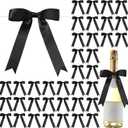 Riceshoot 50 Pcs Black Satin Ribbon Bows 5x7 Inch Large Twist Tie Bow for Gift Wrapping Champagne Bottle Balloon Treat Bag DIY Craft Decor Wedding Bridal Baby Shower Birthday Holiday Party Black