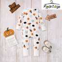 MODNTOGA Halloween Outfit Baby Boy Girl Pumpkin Graphic Romper Long Sleeve Pumpkin Print Jumpsuit Newborn Infant Fall Clothes (White), 80