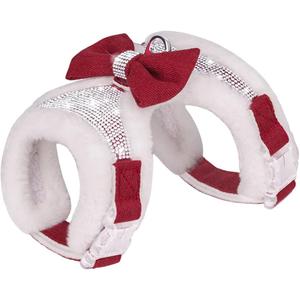 FUNAT Plush Chest Straps for Dogs, Rhinestone Winter Dog Harness, Vest Bow Harness for Small Medium Dogs (Red)