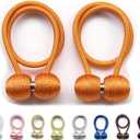 Magnetic Curtain Tiebacks 2pcs, Curtain Buckles Holders for Bedroom Living Room Home Window Treatment Decorative, Thicken, Orange