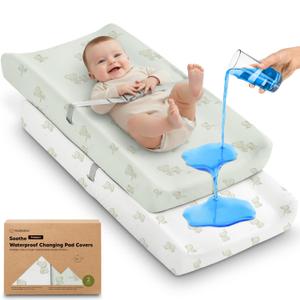 2-Pack Waterproof Changing Pad Covers Boy, Girl  32x16 Soft Cotton Baby Changing Table Cover, Wipeable Diaper Change Pad Sheets, Contour Baby Diaper Change Mat Liner for Dresser, Nursery (Elly)