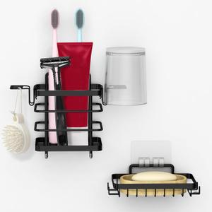 TONLEA Soap Holder, Wall Mount Soap Dish Toothbrush Holder for Bathroom, Stainless Steel Toothbrush Organizer for Toothpaste, Shaver, Comb Black