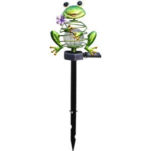 jojomis Green Metal Solar Frog Light Outdoor Stake for Walkway Yard Courtyard Ornaments, 11x45cm
