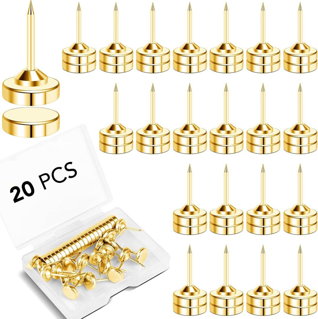 E BAVITE 20 Set Magnetic Push Pins,Flat Push Pin, Magnetic Thumb Tacks for Wall Bulletin Board Poster and Photo Hangers (Gold)