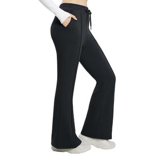 baleaf Womens Fleece Lined Flare Sweatpants with Pockets Ladies Sweat Pants Drawstring Bootcut Bell Bottom Dance (Medium, Black)