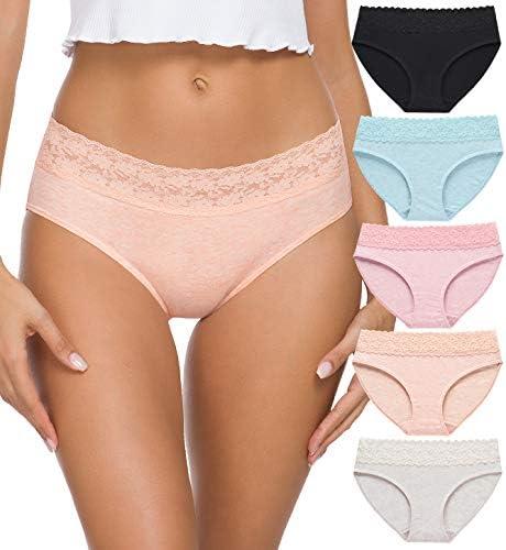 GNEPH Women's Cotton Underwear Soft Lace Bikini Panties Hipster Panty 4 Pack M