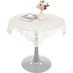 Beige Lace Tablecloth 36 x 36Inch Small Square Tablecloth Vintage Crochet Tableclothes for Outdoor Tea Party Reception Dinner Home Decor