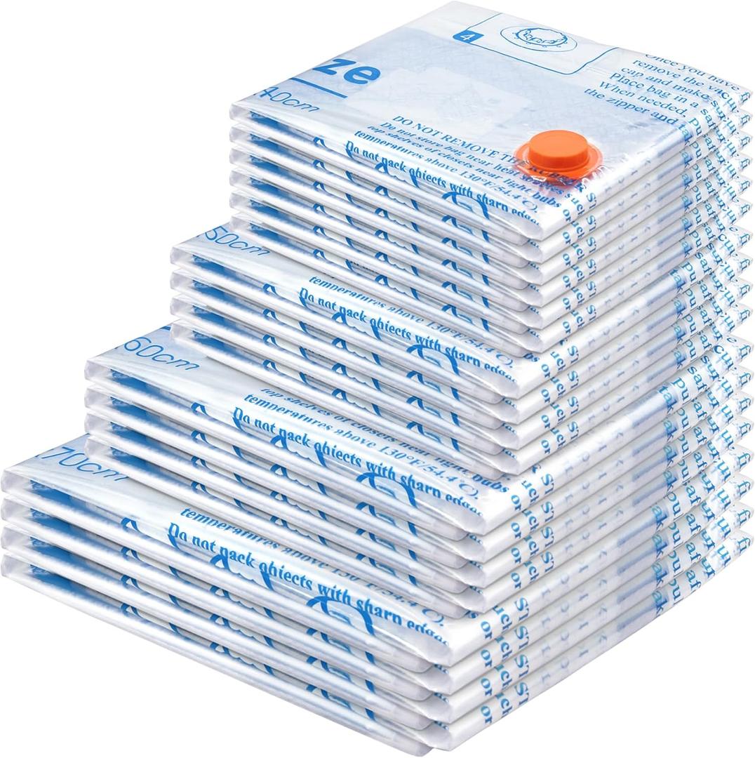 Vacuum Storage Bags 18 Pack,4 Jumbo, 4 Large, 4 Medium, 4 Small,2 Roll Bags,Plastic Packaging Bags,Space Saver Bags for Clothes, Pillows, Comforters, Blankets, Bedding,clothing