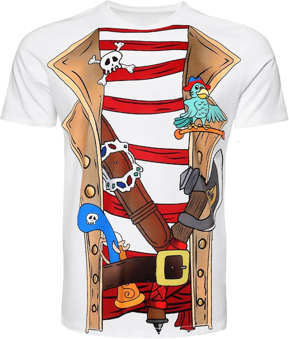 DANGCOS Pirate Shirt,Men's Graphic Tees for Costume Halloween,Cosplay,Pirate-Themed Parties (L)