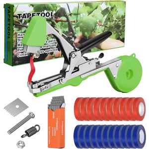 Jajadeal Plant Tying Machine Tool for Grapes, Raspberries, Tomatoes and Vining Vegetables, with 20 Rolls Tapes, 10000pcs Staples and Replacement Blades (Green)