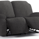 4 Pieces Stretch Recliner Loveseat Covers - Plush Fabric Slipcovers & Durable Furniture Protectors with Elastic Bottom for Kids and Pets (2 Seater, Dark Gray)