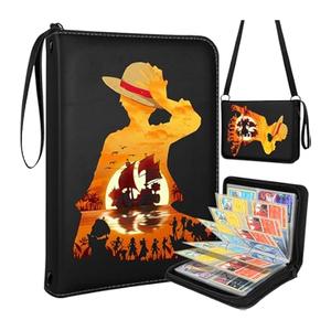 400 Pockets Trading Card Binder for One Piece Cards,Portable Waterproof Card Storage Bag with Removable Sleeves for Anime, Game and TCG Cards