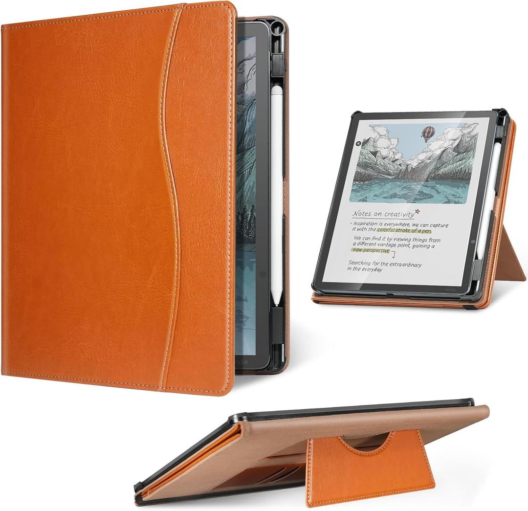 CoBak Stand Case for 11" Kindle Scribe 3rd Generation 2025, Kindle Scribe Colorsoft - Premium PU Leather Foldable Stand Cover Auto Sleep/Wake with Card Slot and Pen Holder (Brown)