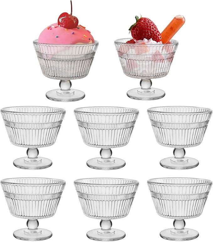 CHPINDAM Vintage Glass Dessert Bowls, Dessert cups Set of 6, 9 oz Sundae Cups for Ice Cream, Fruit, Pudding, small snacks, Yogurt, and Appetizers (6)