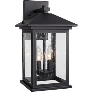 Outdoor Wall Light Fixtures, 16 Inch Waterproof Square Lanterns, 2-Light Exterior Porch Sconces Lighting with Seeded Glass Shade, Modern Black Lamps for Patio Front Door Entryway (Medium)