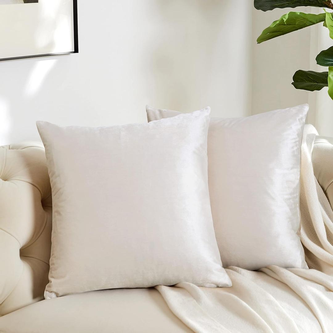 GIGIZAZA Decorative Throw Pillow Covers 16x16,Set of 2 Black Square Couch Pillow Covers,Velvet Sofa Boho Cushion Pillows (16" x 16" (Pack of 2), Ivory)