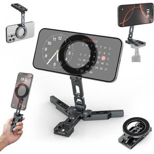 Magnetic Phone Tripod Stand, Foldable Cell Phone Holder for Magsafe with Arca-Swiss,1/4'' Screw Hole, Cold Shoe Mount, Pocket Mini Aluminum Selfie Stick Tripod Mount for iPhone/Android, Desk, Travel