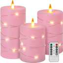 Rose Pink Flameless Candles with String Lights Battery Operated Flickering LED Pillar Candles 4 5 6 Candle with Remote Control, Set of 3