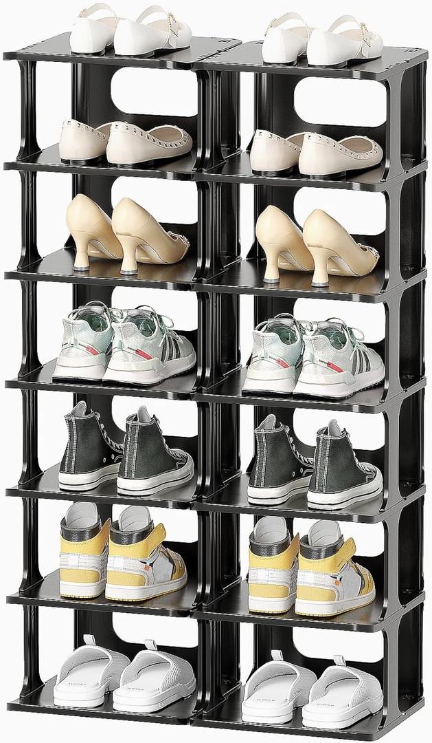 HAIXIN 14 Tier Vertical Black Shoe Rack for Front Door Entrance - Tall Shoe Organizer for Small Spaces, Closet Narrow Small Shoe Shelf Cabinet Free Standing Racks Holder Stand