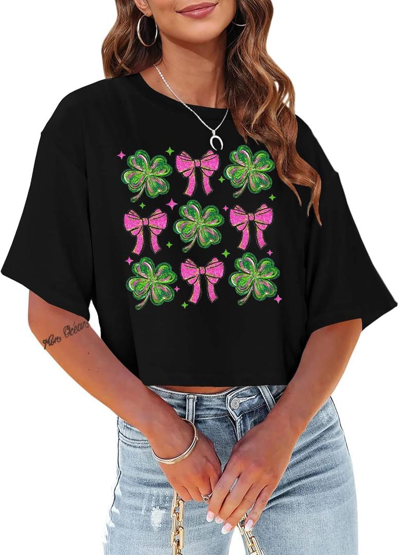 St Patricks Day Shirt Women Crop: Sexy Saint Patricks Day Crop Tops Funny Shamrock Tshirt Irish Graphic Tee (Small, Black01)