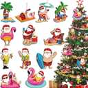 Amyhill 36 Pieces Beach Christmas Ornaments for Tree Beach Santa Holiday Decorations Wooden Santa Palm Tree Tropical Flamingo Boat Surfboard Hanging Ornaments for Christmas Decor